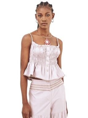 Nekane NWT Sample Smocked Camisole Top Medium Mauve Gold Metallic Hem Spain